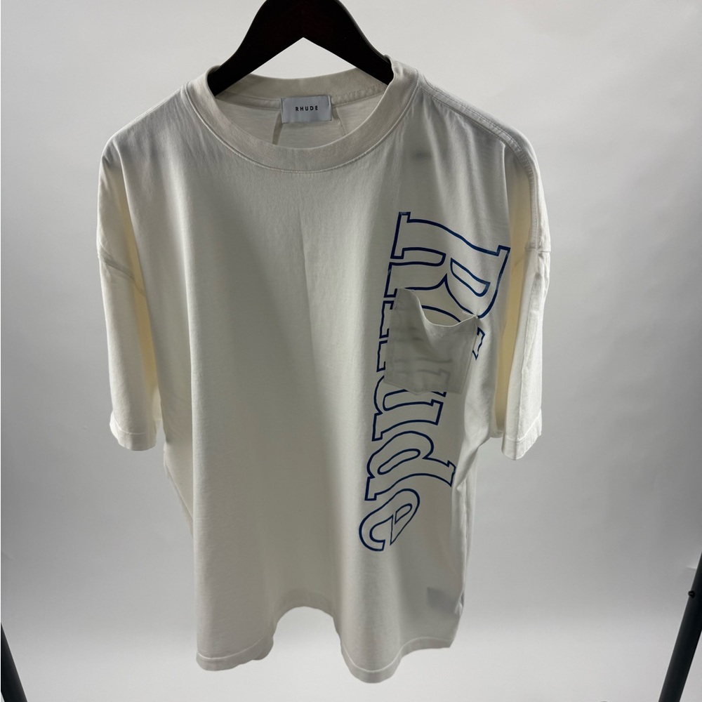 Rhude Off-White Pocket Tee with blue logo